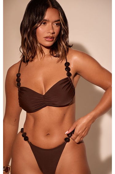 Shape Chocolate Beaded Trim Detail Bikini Bottoms