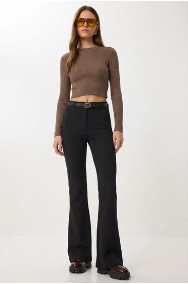 ISTANBUL High Waist Flare Leg Pants with Belt