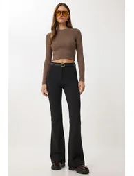 ISTANBUL High Waist Flare Leg Pants with Belt