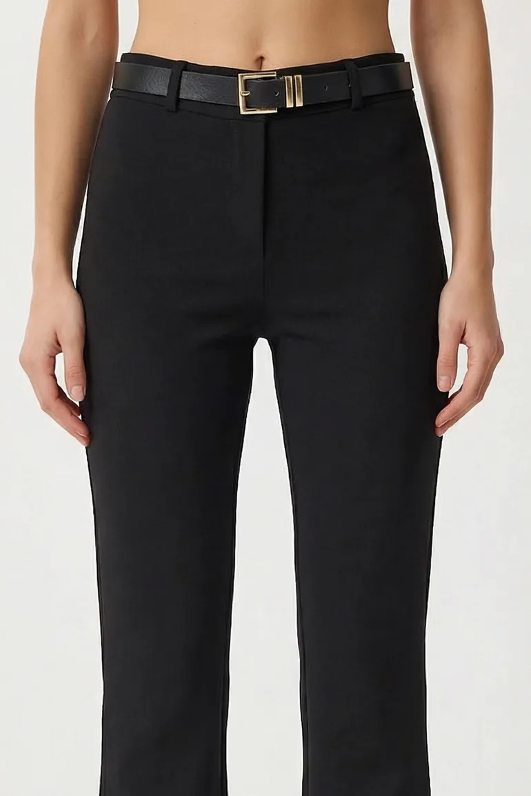 ISTANBUL High Waist Flare Leg Pants with Belt - 4