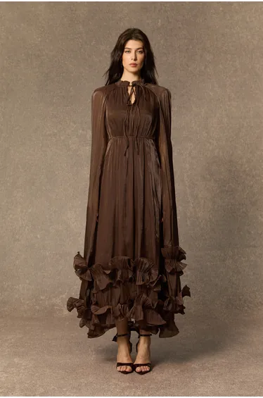 Shirley Cape-effect Ruffled Midi Dress