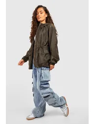 Hooded Synched Waist Parachute Mac - khaki - 2