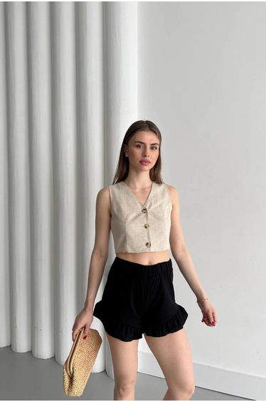 MY FASHION High Waist Frilly Wide Leg Shorts