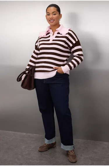 Pink Baby Collar Striped Knitwear Sweater