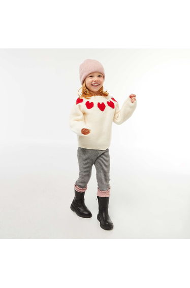 Jacquard Knit Sweater with Heart Motifs RED