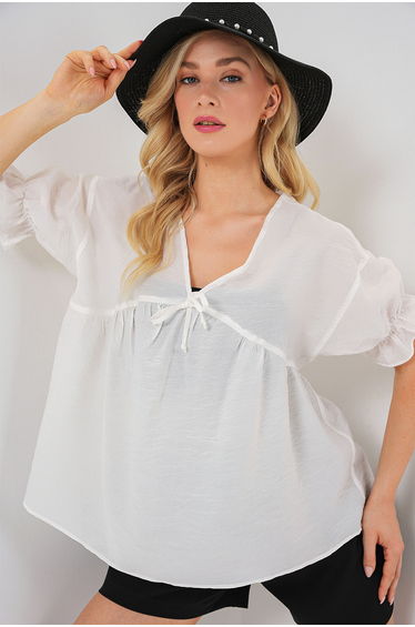 BDART Textured V-Neck Blouse with Bow