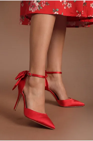 Kittie Satin Bow Pointed High Stiletto Heel Comfort Sock Court Shoes