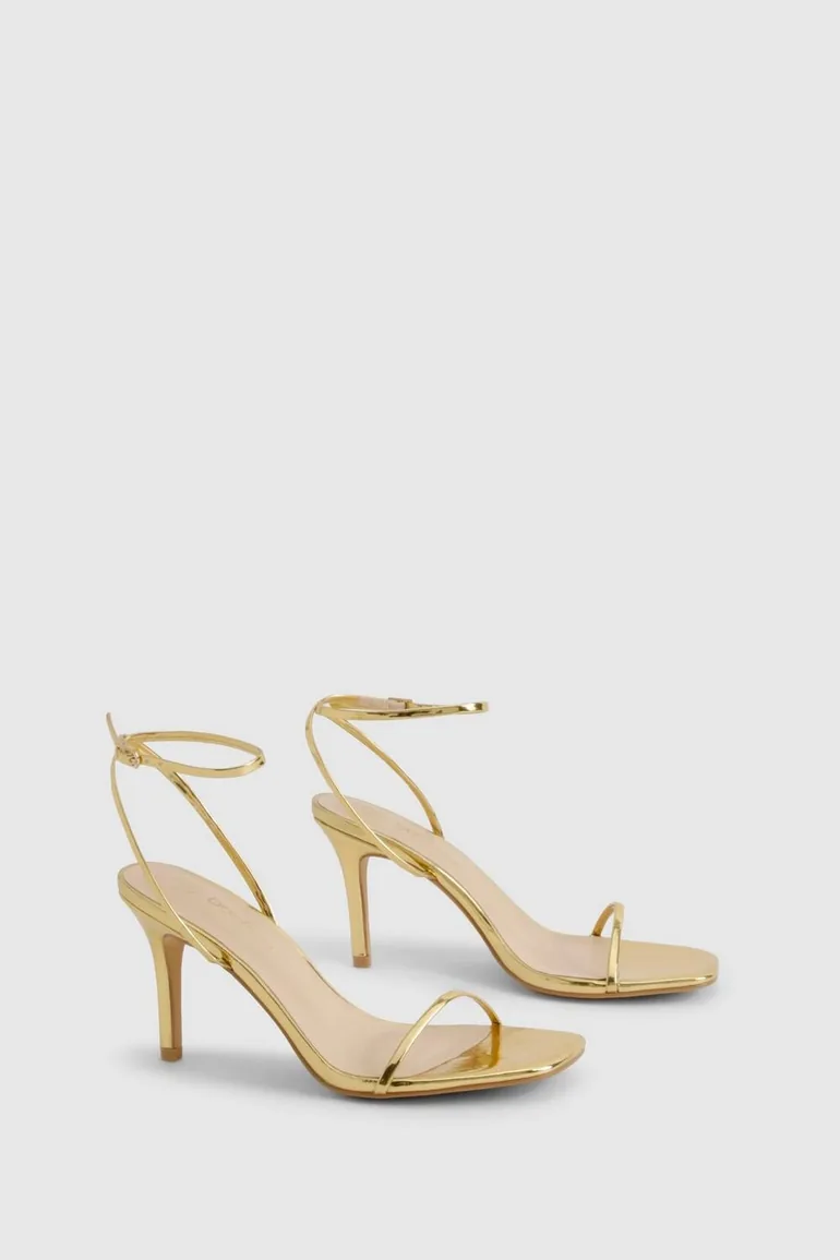 Metallic Barely There Low Stiletto Heels - gold - 1