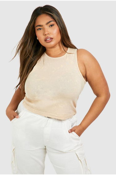 Plus Washed Rib Racer Vest - taupe