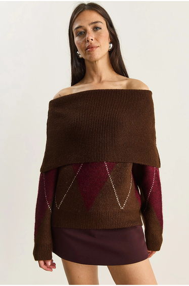 LUCCI Madonna Collar Knitted Sweater with Baklava Pattern