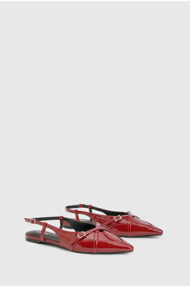 Cross Over Strap Detail Pointed Flats - burgundy