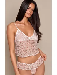 Cream Ditsy Floral Lace Bust Flowy Pyjama Cami & Frill Short