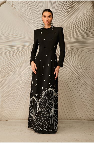Virginia Long Sleeve Diamond Embellished Maxi Dress