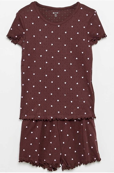 Pointelle Knit T-shirt and Shorts Pajama Set - 2 Pieces BROWN