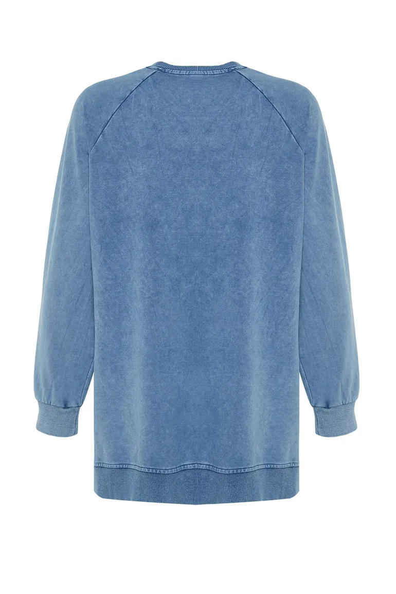 سويتشيرت محبوك لون أزرق - 8
