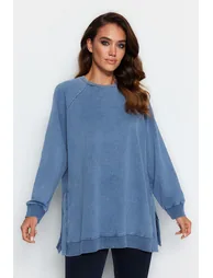 سويتشيرت محبوك لون أزرق - 2