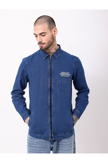 Regular Fit Zip Front Denim Jacket