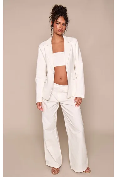 White Linen Look Tailored Blazer Co-ord