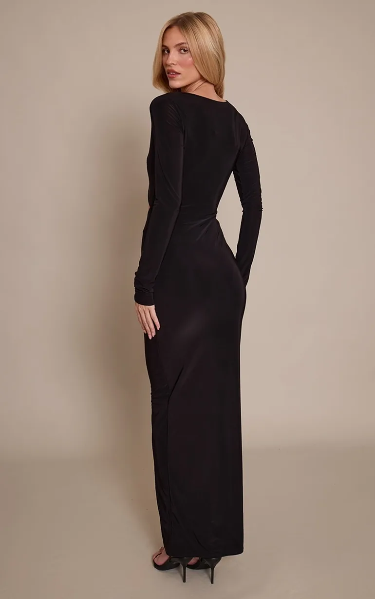 Black Double Layer Slinky Long Sleeve Trim Detail Cut Out Maxi Dress Prettylittlething : Party Dresses : VogaCloset Kazakhstan Black Double Layer Slinky Long Sleeve Trim Detail Cut Out Maxi Dress Prettylittlething : Party Dresses : VogaCloset Kazakhstan