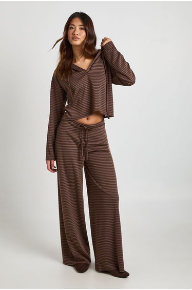 Stripe Loose Fit Top With Hood - chocolate
