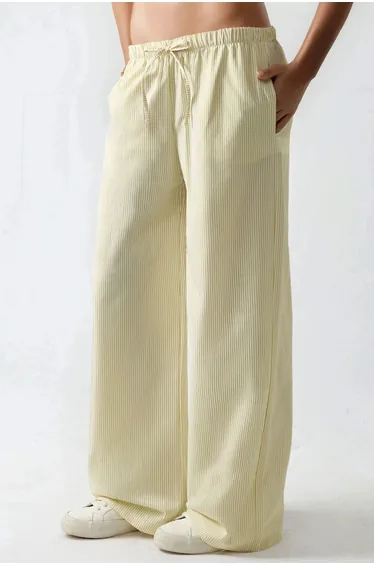 Elastic Waist Striped Cotton Pants
