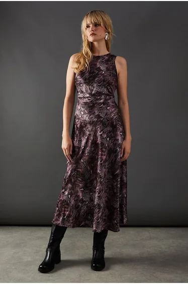 Print Satin Racer Neck Bias Midaxi Slip Dress