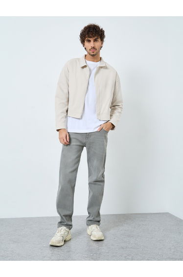 Men Boxy Smart Twill Harrington Jacket