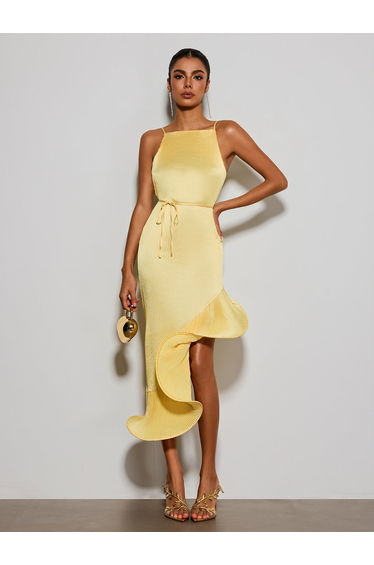 Eudoxia Sleeveless Pleated Ruffle Midi Dress