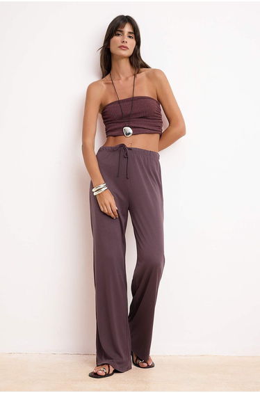 Plum High Waist Tube Leg Modal Knitted Trousers