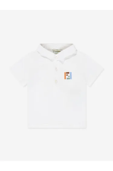 Fendi Baby Boys FF Logo Polo Shirt in White