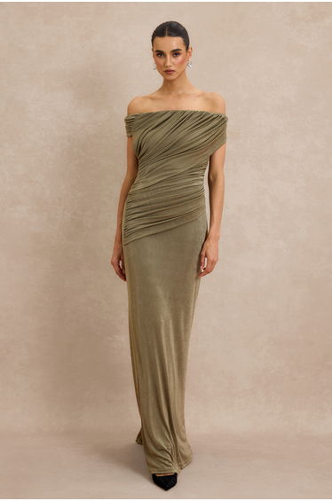 Off Shoulder Ruched Maxi Dress
