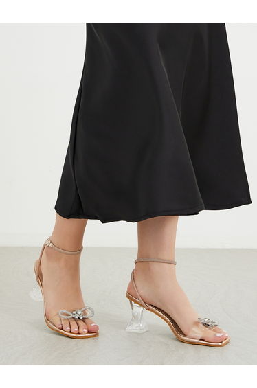 Embellished Transparent Block Heel Sandals