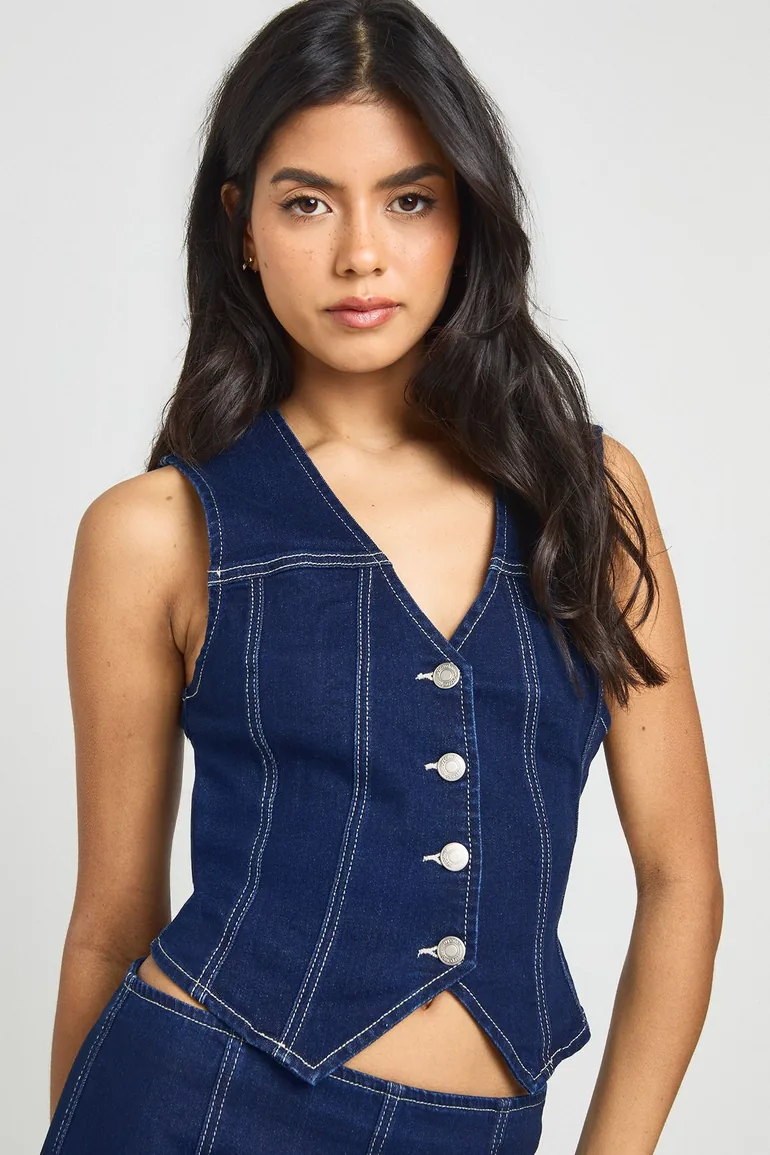 Stretch Denim Waistcoat - indigo - 1