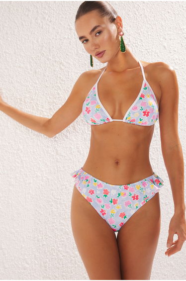Multicolored Floral Triangle Regular Waist Bikini Set
