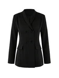 Black Shawl Collar Closure Detailed Woven Blazer Jacket - 4