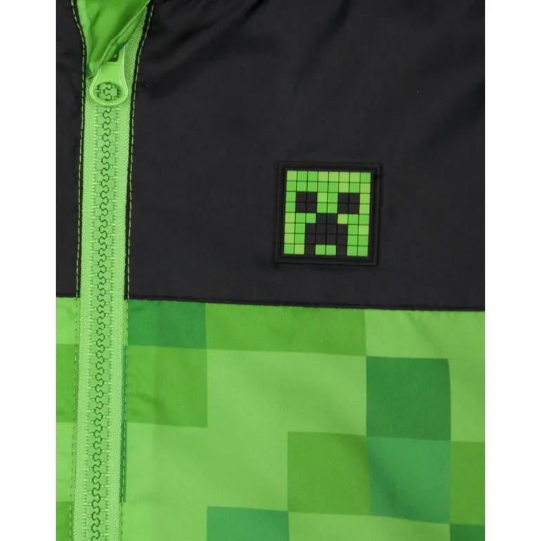 Minecraft Boys Creeper Hooded Waterproof Jacket - Green/Black - 2