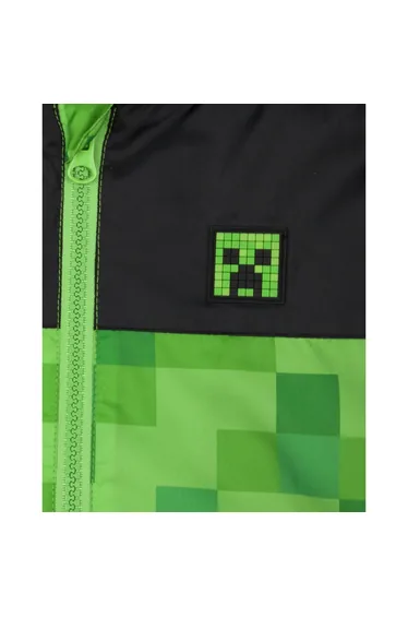 Minecraft Boys Creeper Hooded Waterproof Jacket - Green/Black