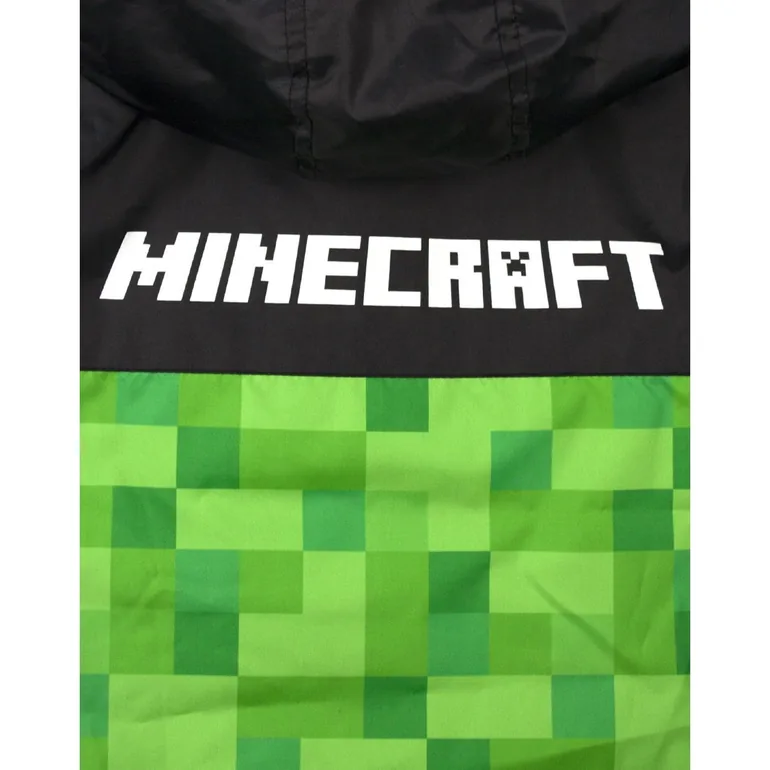 Minecraft Boys Creeper Hooded Waterproof Jacket - Green/Black - 3