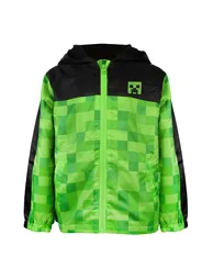 Minecraft Boys Creeper Hooded Waterproof Jacket - Green/Black