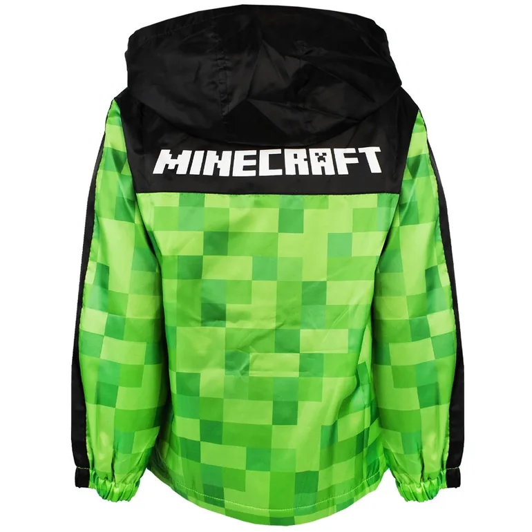 Minecraft Boys Creeper Hooded Waterproof Jacket - Green/Black - 1