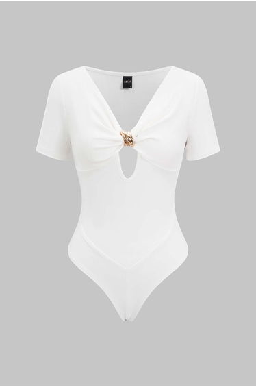 Metallic Cut Out Short Sleeve Bodysuit