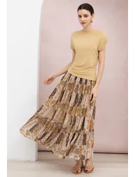 Floral Patchwork Print Ruffle Chiffon Maxi Skirt for Bohemian Markets & Road Trips - 1