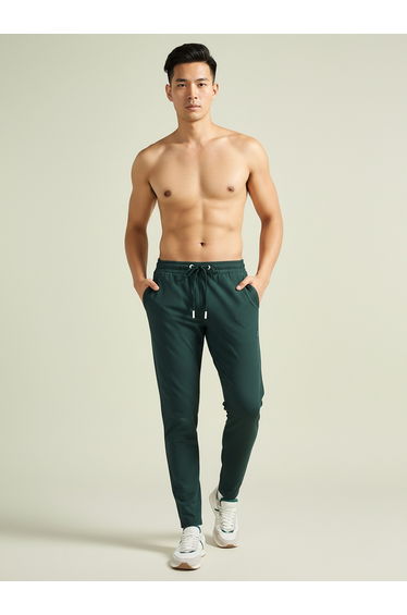 Men Dark Green Regular Fit Solid Track Pants