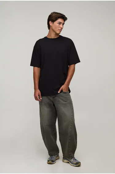 Washed Overdye Barrel Leg Jeans - sage