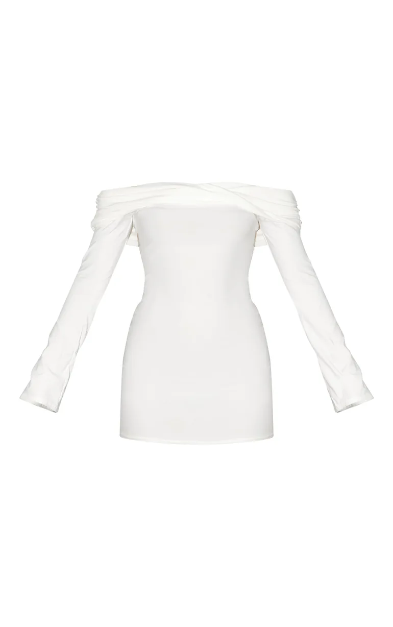 bardot bodycon dress white Bardot Long Sleeve Sweetheart Neckline Ruched Dress White– Selfie Leslie