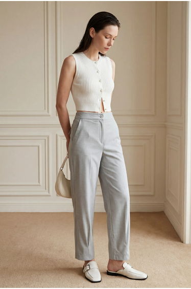 MY FASHION High Waist Straight Leg Pants with Pockets