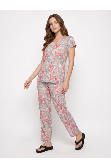 Pink Floral Cotton Top and Pyjama Set