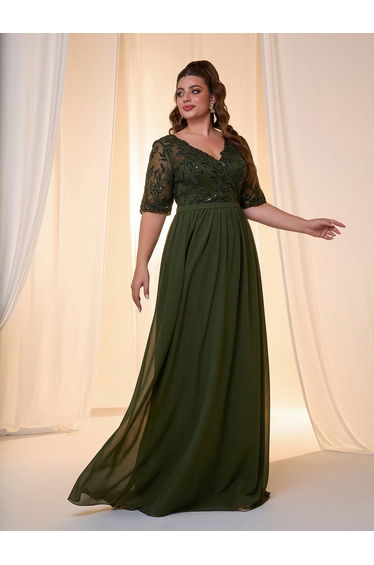 Leely Plus Women's Elegant V Neck Half Sleeve Party Dresses