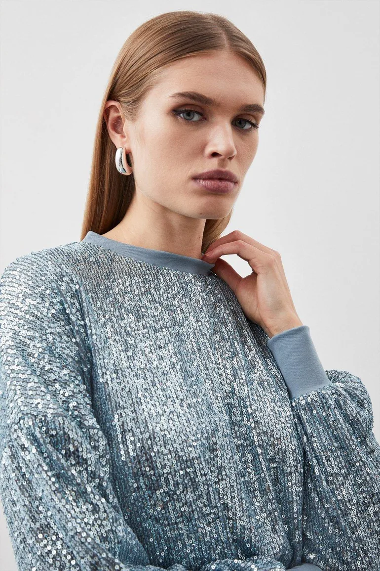 Stretch Jersey Sequin Sweatshirt - 1