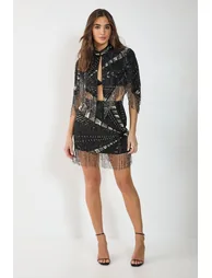 Hand Embellished Panelled Tassel Mini Skirt